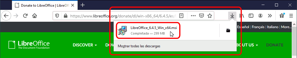 Instalación de programas en Firefox - Ventana de descargas